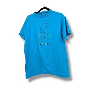 Vintage Mickey Unlimited T-Shirt Disney Graphic Tee Short Sleeve Blue Large